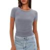 imageDarong Womens Summer Tops Crew Neck Short Sleeve Open Back Top Shirts Fitted T Shirt Y2k ClothingGrey Blue