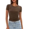 imageDarong Womens Summer Tops Crew Neck Short Sleeve Open Back Top Shirts Fitted T Shirt Y2k ClothingKhaki