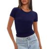 imageDarong Womens Summer Tops Crew Neck Short Sleeve Open Back Top Shirts Fitted T Shirt Y2k ClothingNavy Blue