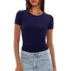 imageDarong Womens Summer Tops Crew Neck Short Sleeve Open Back Top Shirts Fitted T Shirt Y2k ClothingNavy Blue