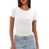 imageDarong Womens Summer Tops Crew Neck Short Sleeve Open Back Top Shirts Fitted T Shirt Y2k ClothingWhite