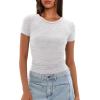 imageDarong Womens Summer Tops Crew Neck Short Sleeve Open Back Top Shirts Fitted T Shirt Y2k ClothingWhite Grey