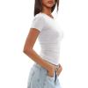 imageDarong Womens Summer Tops Crew Neck Short Sleeve Open Back Top Shirts Fitted T Shirt Y2k ClothingWhite Grey