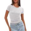 imageDarong Womens Summer Tops Crew Neck Short Sleeve Open Back Top Shirts Fitted T Shirt Y2k ClothingWhite Grey