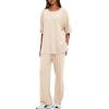 imageDarong Womens Two Piece Outfits Sets Loose Short Sleeve Side Slit Top Wide Leg Pants Lounge Sets Matching SetBeige275 Inseam