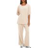imageDarong Womens Two Piece Outfits Sets Loose Short Sleeve Side Slit Top Wide Leg Pants Lounge Sets Matching SetBeige275 Inseam