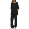 imageDarong Womens Two Piece Outfits Sets Loose Short Sleeve Side Slit Top Wide Leg Pants Lounge Sets Matching SetBlack275 Inseam
