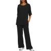 imageDarong Womens Two Piece Outfits Sets Loose Short Sleeve Side Slit Top Wide Leg Pants Lounge Sets Matching SetBlack275 Inseam