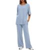 imageDarong Womens Two Piece Outfits Sets Loose Short Sleeve Side Slit Top Wide Leg Pants Lounge Sets Matching SetBlue275 Inseam