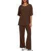 imageDarong Womens Two Piece Outfits Sets Loose Short Sleeve Side Slit Top Wide Leg Pants Lounge Sets Matching SetCoffee275 Inseam