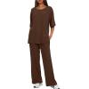 imageDarong Womens Two Piece Outfits Sets Loose Short Sleeve Side Slit Top Wide Leg Pants Lounge Sets Matching SetCoffee275 Inseam