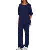 imageDarong Womens Two Piece Outfits Sets Loose Short Sleeve Side Slit Top Wide Leg Pants Lounge Sets Matching SetDark Blue275 Inseam