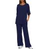 imageDarong Womens Two Piece Outfits Sets Loose Short Sleeve Side Slit Top Wide Leg Pants Lounge Sets Matching SetDark Blue275 Inseam