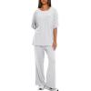 imageDarong Womens Two Piece Outfits Sets Loose Short Sleeve Side Slit Top Wide Leg Pants Lounge Sets Matching SetWhite Grey275 Inseam