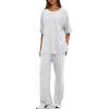 imageDarong Womens Two Piece Outfits Sets Loose Short Sleeve Side Slit Top Wide Leg Pants Lounge Sets Matching SetWhite Grey275 Inseam
