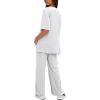 imageDarong Womens Two Piece Outfits Sets Loose Short Sleeve Side Slit Top Wide Leg Pants Lounge Sets Matching SetWhite Grey275 Inseam