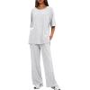 imageDarong Womens Two Piece Outfits Sets Loose Short Sleeve Side Slit Top Wide Leg Pants Lounge Sets Matching SetWhite Grey275 Inseam