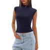 imageDarong Womens Summer Tops Cap Sleeve Side Ruched Going Out Top Mock Neck Slim Fitted Cute Shirts Y2K TeeDark Blue