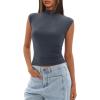 imageDarong Womens Summer Tops Cap Sleeve Side Ruched Going Out Top Mock Neck Slim Fitted Cute Shirts Y2K TeeGrey
