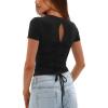 imageDarong Womens Summer Tops Crew Neck Short Sleeve Open Back Top Shirts Fitted T Shirt Y2k ClothingBlack