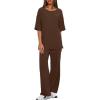 imageDarong Womens Two Piece Outfits Sets Loose Short Sleeve Side Slit Top Wide Leg Pants Lounge Sets Matching SetCoffee275 Inseam