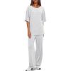 imageDarong Womens Two Piece Outfits Sets Loose Short Sleeve Side Slit Top Wide Leg Pants Lounge Sets Matching SetWhite Grey275 Inseam