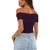 imageDarong Women Mesh Off The Shoulder Top Short Sleeve Double Lined Ruched Shirts Trendy Going Out Tops Summer Fashion ClothesDark Purple