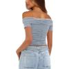 imageDarong Women Mesh Off The Shoulder Top Short Sleeve Double Lined Ruched Shirts Trendy Going Out Tops Summer Fashion ClothesLight Blue