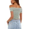 imageDarong Women Mesh Off The Shoulder Top Short Sleeve Double Lined Ruched Shirts Trendy Going Out Tops Summer Fashion ClothesLight Green