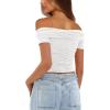 imageDarong Women Mesh Off The Shoulder Top Short Sleeve Double Lined Ruched Shirts Trendy Going Out Tops Summer Fashion ClothesWhite