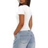 imageDarong Women Summer Short Sleeve Shirts Crewneck Striped Color Block T Shirts Slim Fit Ribbed Knit Basic Tee TopsAll White
