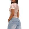 imageDarong Women Summer Short Sleeve Shirts Crewneck Striped Color Block T Shirts Slim Fit Ribbed Knit Basic Tee TopsBeige Rust Stripe