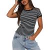 imageDarong Women Summer Short Sleeve Shirts Crewneck Striped Color Block T Shirts Slim Fit Ribbed Knit Basic Tee TopsBlack White Stripe