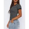 imageDarong Women Summer Short Sleeve Shirts Crewneck Striped Color Block T Shirts Slim Fit Ribbed Knit Basic Tee TopsBlack White Stripe