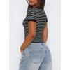 imageDarong Women Summer Short Sleeve Shirts Crewneck Striped Color Block T Shirts Slim Fit Ribbed Knit Basic Tee TopsBlack White Stripe