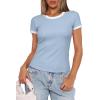 imageDarong Women Summer Short Sleeve Shirts Crewneck Striped Color Block T Shirts Slim Fit Ribbed Knit Basic Tee TopsLight Blue