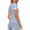 imageDarong Women Summer Short Sleeve Shirts Crewneck Striped Color Block T Shirts Slim Fit Ribbed Knit Basic Tee TopsLight Blue