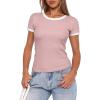 imageDarong Women Summer Short Sleeve Shirts Crewneck Striped Color Block T Shirts Slim Fit Ribbed Knit Basic Tee TopsLight Pink
