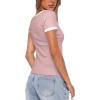 imageDarong Women Summer Short Sleeve Shirts Crewneck Striped Color Block T Shirts Slim Fit Ribbed Knit Basic Tee TopsLight Pink