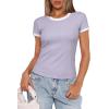 imageDarong Women Summer Short Sleeve Shirts Crewneck Striped Color Block T Shirts Slim Fit Ribbed Knit Basic Tee TopsTaro Purple