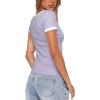imageDarong Women Summer Short Sleeve Shirts Crewneck Striped Color Block T Shirts Slim Fit Ribbed Knit Basic Tee TopsTaro Purple