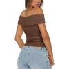imageDarong Women Summer Twist Knot Front Off The Shoulder Tank Tops Cap Sleeve Going Out Shirts Slim Fitted Y2K OutfitsCoffee
