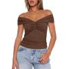 imageDarong Women Summer Twist Knot Front Off The Shoulder Tank Tops Cap Sleeve Going Out Shirts Slim Fitted Y2K OutfitsCoffee