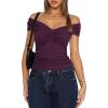 imageDarong Women Summer Twist Knot Front Off The Shoulder Tank Tops Cap Sleeve Going Out Shirts Slim Fitted Y2K OutfitsDark Purple