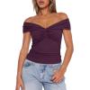 imageDarong Women Summer Twist Knot Front Off The Shoulder Tank Tops Cap Sleeve Going Out Shirts Slim Fitted Y2K OutfitsDark Purple