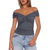 imageDarong Women Summer Twist Knot Front Off The Shoulder Tank Tops Cap Sleeve Going Out Shirts Slim Fitted Y2K OutfitsGrey