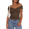 imageDarong Women Summer Twist Knot Front Off The Shoulder Tank Tops Cap Sleeve Going Out Shirts Slim Fitted Y2K OutfitsKhaki