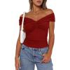 imageDarong Women Summer Twist Knot Front Off The Shoulder Tank Tops Cap Sleeve Going Out Shirts Slim Fitted Y2K OutfitsRed