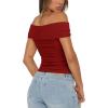 imageDarong Women Summer Twist Knot Front Off The Shoulder Tank Tops Cap Sleeve Going Out Shirts Slim Fitted Y2K OutfitsRed