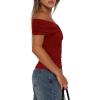 imageDarong Women Summer Twist Knot Front Off The Shoulder Tank Tops Cap Sleeve Going Out Shirts Slim Fitted Y2K OutfitsRed